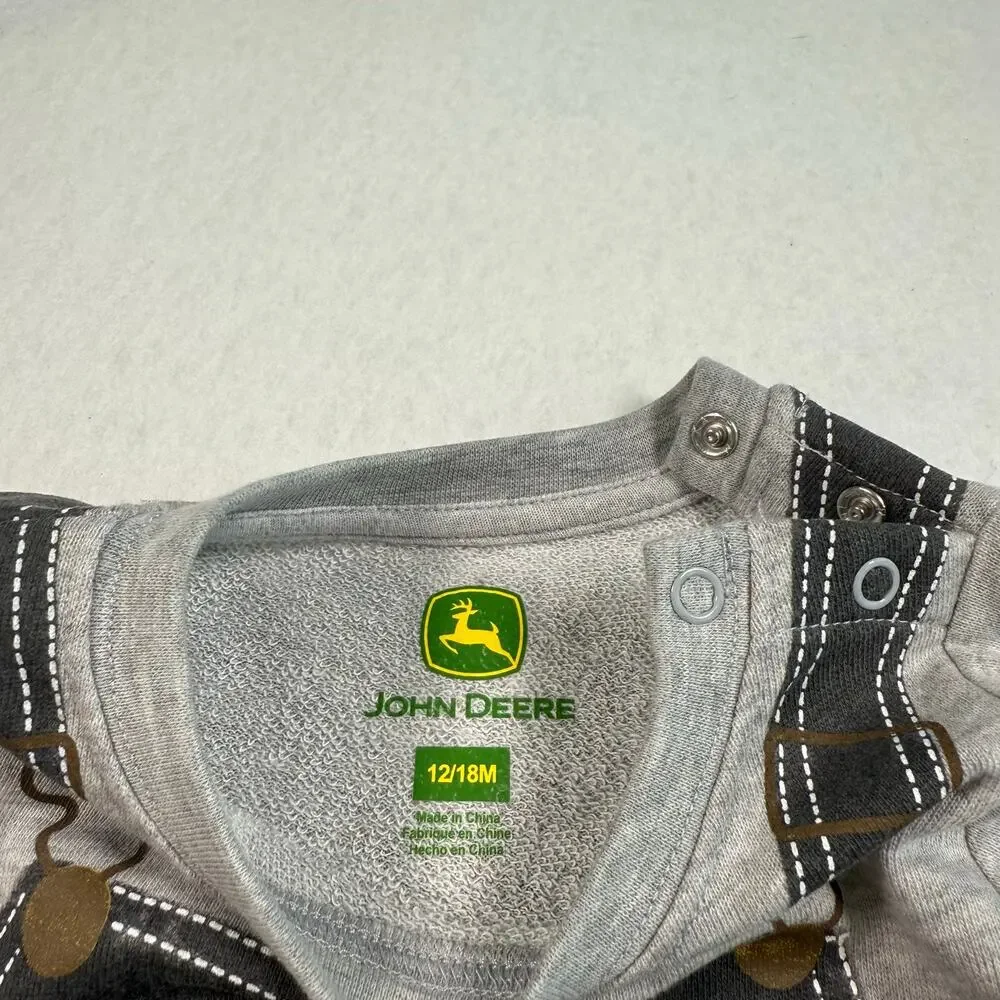 NWT John Deere Baby boys coverall long sleeve onesie gray size 12-18months